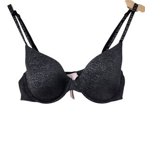 Victoria's Secret‎ T-Shirt Bra Women 36B Gray Logo Strap Lightly Lined Demi
